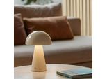 Lindby LED-Akkutischlampe Nevijo, beige, Ø20cm, USB, Dimmer