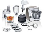 BOSCH Küchenmaschine "Serie 4 MUM5XW40, integr. Waage, Durchlaufschnitzler, weiß/champagner", weiß (weiß, beige), B:28cm H:28,2cm T:27,1cm, Küchenmaschinen, 4 Scheiben, Mixer, Fleischwolf, Zitruspresse, Profi Patisserie-Set, Küchenmaschine