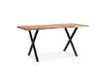 Esstisch Massivholz Metall X-Gestell Baumkante Industrial KRETA, Goldbraun-Schwarz 140x80x76 cm