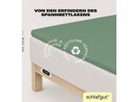 Spannbettlaken SCHLAFGUT "EASY Jersey Elasthan Topper", grün (grün mid), 1 Stk., Jersey, 120-130x200-220 10cm, Jersey, Obermaterial: 95% Baumwolle, 5% Elasthan, Bettlaken, Spannbettlaken, MADE IN GREEN by OEKO-TEX