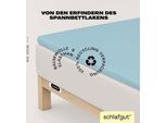 Spannbettlaken SCHLAFGUT "EASY Jersey Elasthan Topper", blau (blau light), 1 Stk., Jersey, 90-100x200-220 10cm, Jersey, Obermaterial: 95% Baumwolle, 5% Elasthan, Bettlaken, Spannbettlaken, MADE IN GREEN by OEKO-TEX