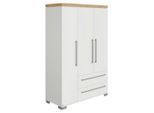 Paidi Babykleiderschrank Kira Eiche Nebraska/Kreideweiß, Weiß, Eiche, Holzwerkstoff, 2 Schublade(n) Schubladen, 135.3x205.9x55.6 cm, Blauer Engel, Goldenes M, in verschiedenen Holzdekoren erhältlich, Babymöbel, Babykleiderschrank