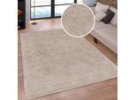 Hochflor-Teppich MY HOME "Silky, besonders weich und kuschelig, sehr dichte Qualität" Gr. 3, beige (sand), B:120cm H:33mm L:170cm, Kunstfaser, Teppiche, Hochflor-Teppich, rutschhemmend beschichtet, waschbar, uni, Wohnzimmer, Schlafzimmer