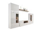 Mid.you Wohnwand, Weiß, Eiche, Glas, Holzwerkstoff, 12 Fächer, 1 Schublade(n) Schubladen, 340x196x40 cm, Made in EU, Wohnzimmer, Wohnwände, Anbauwände