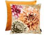 Dekokissen APELT "Dahlia", orange (orange, pink, beige, geblümt), B:46cm L:46cm, Obermaterial: 100% Polyester, Dekokissen_Sitzkissen_Kissenhüllen