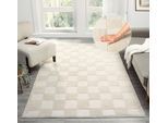 Teppich OTTO HOME "Belion, Hoch-Tief-Struktur, Karo-Muster", beige (creme), B:120cm H:19mm L:180cm, Kunstfaser, Teppiche, Teppich, leichter Glanz, Schachbrettmuster, Modern, Wohnzimmer, Schlafzimmer