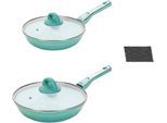 Pfannen-Set GENIUS "Cerafit Revolution Ø 24 cm 28 cm", grün (aquagrün), Pfannen, inkl. Glasdeckel und 2x Clia Genie Schwamm