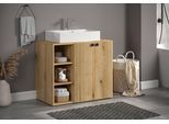 Waschtisch WELLTIME "Amrum Waschbeckenunterschrank und Waschbecken", braun (eiche, eiche), B:90cm H:79cm T:53cm, Waschtische, Waschtisch, Waschbeckenunterschrank mit Rillenoptik - Maße (B/T/H) 90/53/79 cm