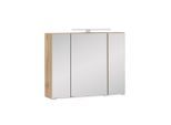 Held Spiegelschrank Held Möbel Helsinki, Eiche, Metall, 6 Fächer, 80x64x20 cm, Made in Germany, Badezimmer, Badezimmerspiegel, Spiegelschränke
