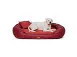 Tierlando Orthopädisches Hundebett LENNART VISCO PLUS Kunstleder und Velours dunkelrot 1,7 m, 35 cm, 1,1 m
