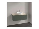 Villeroy und Boch Antao Waschtisch-Unterschrank L31153HL mit Beleuchtung, 1 Auszug, 1000 x 360 x 500 mm, Front mit Struktur, Leaf Green Matt Lacquer / Botticino