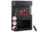 KAMINIO Elektrokamin HENRI - Elektrischer Kaminofen mit Heizung, 3D-Flammeneffekt, Holzfach, Fernbedienung - Schwarz