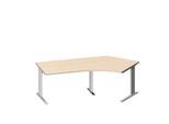 Schäfer Shop Pure Winkelschreibtisch PLANOVA BASIC, 135° Winkel rechts, C-Fuß, B 2165 x T 800/800 x H 717 mm, Ahorn/weiß + Kabelkanal