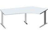 Schäfer Shop Pure Winkelschreibtisch PLANOVA BASIC, 135° Winkel rechts, C-Fuß, B 2165 x T 800/800 x H 717 mm, lichtgrau/weiß + Kabelkanal