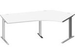 Schäfer Shop Pure Winkelschreibtisch PLANOVA BASIC, 135° Winkel rechts, C-Fuß, B 2165 x T 800/800 x H 717 mm, weiß + Kabelkanal