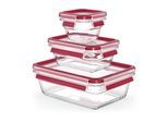 Vorratsdose EMSA "Clip & Close Eco 3-teilig", rot (rot, transparent), Lebensmittelaufbewahrungsbehälter, Vorratsdose
