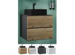 VCM 2-tlg. Waschplatz Waschtisch schwarzes Waschbecken Unterschrank Breite 60 cm Badmöbel Set mit Schubladen Lendas S BL