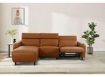 Ecksofa OTTO HOME "SKAANE Lederoptik, L-Form, 274 cm, manuelle/elektrische Relaxfunktion", braun (cognac), B:274cm H:100cm T:181cm, 100% Polyurethan, Sofas, Ecksofa, rundes Design, Kopfteilverstellung, Federkernpolsterung