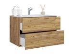 VCM 2-tlg. Waschplatz Waschtisch Waschbecken Unterschrank Breite 80 cm Badmöbel Set hängend mit zwei Schubladen Badinos