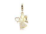 Charm-Einhänger NENALINA "Anhänger Engel Glücksbringer Zirkonia 925 Silber", gold, Charms, Damen, mit Steinen, Silber 925 (Sterlingsilber)