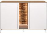 Kommode MÄUSBACHER, weiß (ice weiß supermatt, asteiche), B:159cm H:103cm T:42cm, Sideboards, Kommode, Faro Sideboard 159 cm, inkl. Beleuchtung, Push to open, Metallfüße