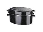 GSW Bräter Emaille Bräter, Schwarz, Metall, 9 L, oval, 38x18 cm, ISO 9001, backofengeeignet,hitzebeständige Griffe, backofengeeignet, kratzfest, rostfrei, geschmacksneutral, energiesparend, Deckel hitzebeständig, schadstofffrei gemäß EU-Standards, Kochen, Töpfe, Bräter