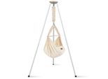 Schmusewolke Federwiege, Weiß, Beige, Holz, Metall, Textil, Buche, 135x194x135 cm, wendbar,Deckenmontage möglich, Feder mit Sicherheitsseil, Babymöbel & Kindermöbel, Babyzimmer, Babybetten, Stubenwagen & Babywiegen