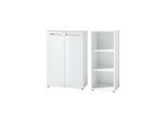 Büro-Set MUENCHEN 2-teilig Weiß 120cm hoch Kommode x Regal Glas Front & Abschließbar
