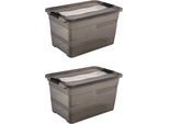 Aufbewahrungsbox KEEEPER "Cornelia, 2er Set, 52 L, 59,5 x 39,5 x 34 cm", crystal grau, B:59,5cm H:34cm T:39cm, Kunststoff, Aufbewahrungsboxen, Aufbewahrungsbox, durch Clips verschließbar, Griffe am Boden