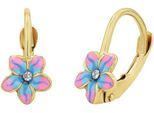 Paar Ohrhänger AMOR "Blume", gold (gelbgoldfarben, weiß, weiß), Ohrringe, Mädchen, Gelbgold 375, mit Zirkonia (synth.) und Emaille