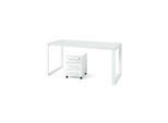 Schreibtisch Set 2-teilig mit Rollcontainer Weiß 160x80 cm Tisch & Container Glasplatte Soft-Close Abschließbar Serie MUENCHEN Kadima Design