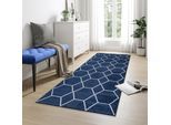 Teppich SANAT "Trellis", marine, B:80cm H:10mm L:200cm, Kunstfaser, Teppiche, Teppich, Kurzflor, skandi, boho, auch als Läufer und in rund