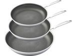 Pfannen-Set HENSSLERS, silber (edelstahlfarben), B:29cm L:50cm Ø:28cm, Pfannen, 3-Schicht Material, Wabenstruktur und Antihaftbeschichtung, Induktion