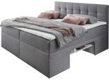 Boxbett HOME AFFAIRE, grau (hellgrau), B:142cm L:210cm, Komplettbetten, Nische im Bettkasten für zusätzlichen Stauraum