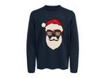 Strickpullover ONLY & SONS "ONSXMAS 7 FUNNY BADGE JAQUARD KNIT CS", Damen, Gr. S, blau nights detail:santa sunglass, Strick, Obermaterial: 100% Polyacryl, bedruckt, regular fit, Rundhals, Rippbündchen, Pullover Strickpullover