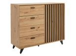 Mid.you Sideboard Oslo, Schwarz, Eiche, Metall, Holzwerkstoff, 1 Fächer, 4 Schublade(n) Schubladen, 103x86x40 cm, Bsci, Wohnzimmer, Kommoden & Sideboards, Sideboards