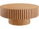 Couchtisch SALESFEVER "rund mit Massivholz-Lamellen Ø 80 cm", beige (natur), B:80cm H:34cm T:80cm, MDF, Esche massiv, Holzfurnier, Tische, Couchtisch, Moderner Holztisch fürs Wohnzimmer mit Echtholzfurnier
