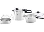 Schnellkochtopf FISSLER "Fissler Vitavit premium Schnellkochtopf-Set, 5-teilig", silber (silberfarben), Ø:22cm, Töpfe, Schnellkochtopf, Verriegelungsanzeige, Einstellbares Abdampfen, Einstellbare Kochstufen