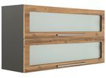 Glashängeschrank KOCHSTATION "KS-Samos", braun (wotaneichefarben, grafit), B:110cm H:57cm T:34cm, Schränke, Glashängeschrank, mit 2 Klappen