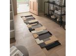 Läufer FLAIR RUGS "Abstract Collage, 100% Wolle, Karo Design", grau, B:60cm H:11mm L:230cm, Wolle, Teppiche, Läufer, Patchwork, modern, mehrfarbig, Läufer, Wohnzimmer, Flur, Schlafzimmer