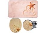 Badaccessoire-Set SANILO "Sandy", braun, MDF, Badaccessoires-Sets, bestehend aus WC-Sitz, Badteppich und Waschbeckenstöpsel