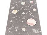 Kinderteppich PACO HOME "Cosmo 347", grau, B:80cm H:12mm L:150cm, Polypropylen, Teppiche, Kinderteppich, 3D-Design, Motiv Weltraum, Kinderzimmer
