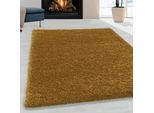 Hochflor-Teppich AYYILDIZ TEPPICHE "SYDNEY 3000", gold (goldfarben), B:200cm H:30mm L:290cm, Polypropylen (PP), Teppiche, Shaggy, Langflor, uni, auch in rund, Wohnzimmer
