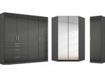 Schrank-Set RAUCH "Kleiderschrank Schrank Garderobe Garderobenschrank Eckschrank HOMBURG", grau (graumetallic, hochglanz effektgrau), B:298cm H:197cm T:163cm, Holzwerkstoff, Kastenmöbel-Sets, viel Stauraum, oberer Schubkasten mit Einteilung MADE IN GERMANY