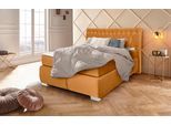 Boxspringbett LEONIQUE "Rumba", gold (goldfarben), B:150cm L:213cm, Samtoptik (100% Polyester), Komplettbetten, Boxspringbett Seniorenbett Polsterbett, Taschenfederkern-Matratze in Härtegrad 3, in 4 Breiten, incl. Topper