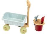 Bollerwagen KLEIN "Little Foot, Spiel-Bollerwagen mit Eimerset, aus Recyclingkunststoff", blau (blau, beige), Bollerwagen, Kinder, Made in Germany