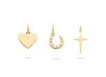 Anhänger Set TAMARIS "Schmuck Geschenk 3er Anhänger Bundle Herz, Hufeisen, Kreuz", gelbgoldfarben, kristallweiß, kristallweiß, Schmuckanhänger, Damen, Edelstahl, 1,5 g, mit Glasstein
