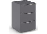 Nachtkommode RAUCH "Nachttisch Nachtkonsole CORTONA mit Dekor-Front", graumetallic, B:40cm H:61cm T:42cm, Holzwerkstoff, Sideboards, mit 3 geräumigen Schubladen, Kantengriff aus Metall MADE IN GERMANY