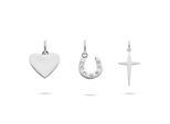 Anhänger Set TAMARIS "Schmuck Geschenk 3er Anhänger Bundle Herz, Hufeisen, Kreuz", edelstahlfarben, kristallweiß, kristallweiß, Schmuckanhänger, Damen, Edelstahl, 1,5 g, mit Glasstein