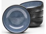 Schale TÖCHTER & SÖHNE "Mia", blau, B:18cm H:7cm T:18cm Ø:18cm, Steingut, Schüsseln, Schale, reaktiv glasierte Innenseite, matte schwarze Glasur auf der Außenseite